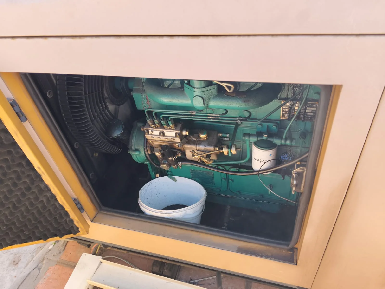 Two technicians inspecting a residential generator