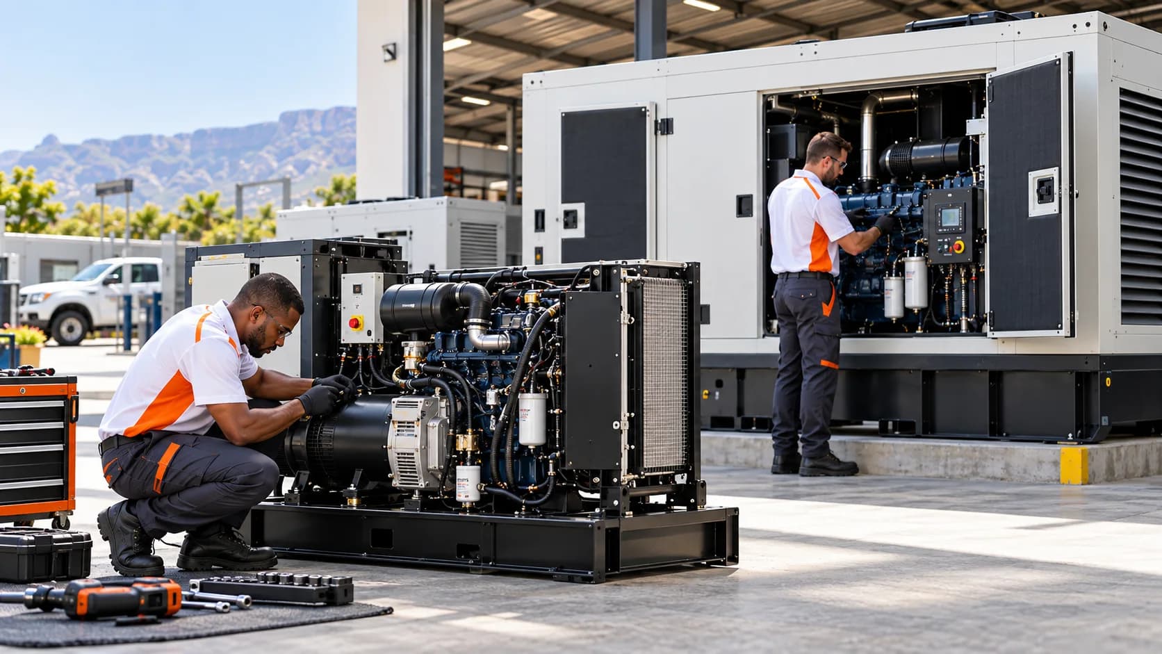 Perkins diesel generator during service