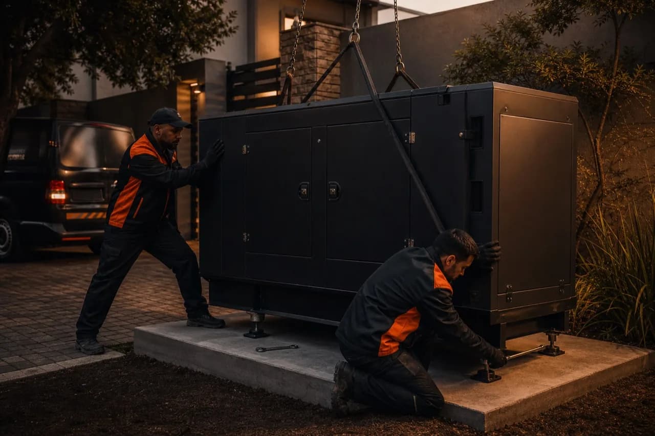 Two technicians commissioning a newly installed standby generator